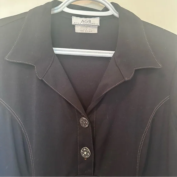 AGB Byer California Vintage Black Empire Waist Two Button Shirt, Versatile Style - Picture 2 of 10